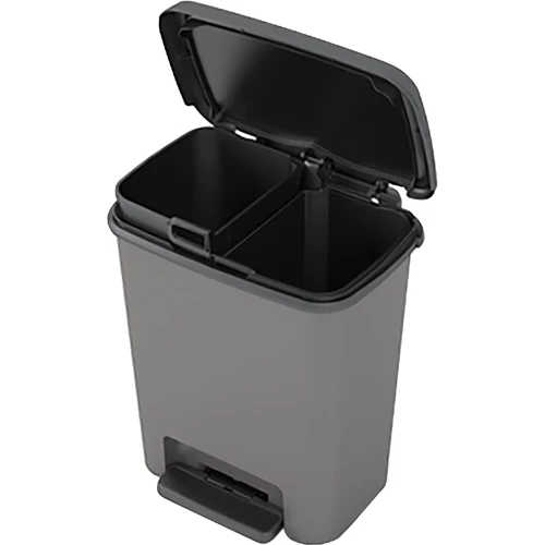 Szemetes KIS Compatta recycling, 2x 11 literes, fekete/szürke, 28x38x43 cm, pedállal