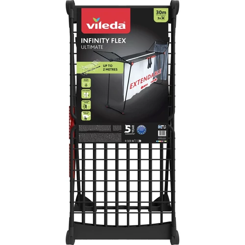 Szárítóállvány Vileda Infinity FLEX, ruhaneműhöz, fekete, összecsukható, 30 m