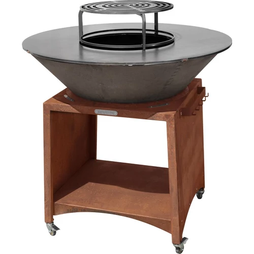 Grill Strend Pro Fiesta, rozsdás kivitel, acél, 100 cm átmérő, tűzrakóhellyel
