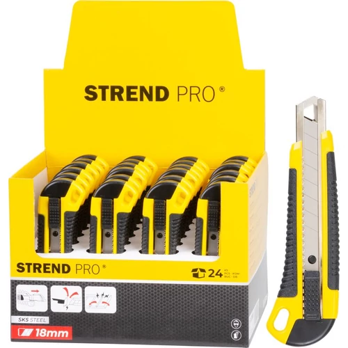 Kés Strend Pro UKBOX-86-18, 18 mm, tördelhető pengéjű, műanyag, 24 db-os display doboz