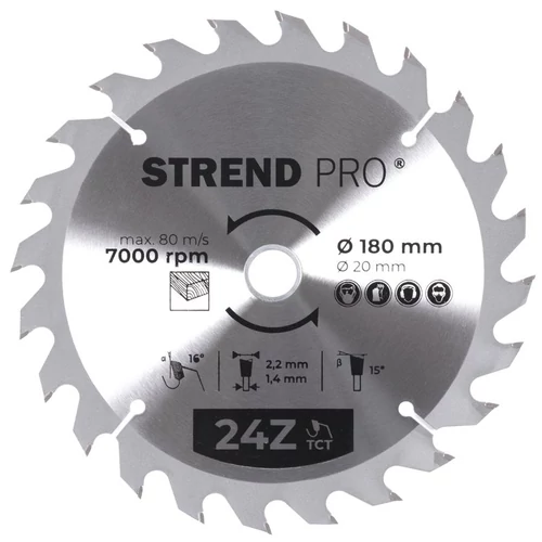 Tárcsa Strend Pro TCT, 180x2.2x20/16 mm, 24T, fához, fűrész, SK lapkák