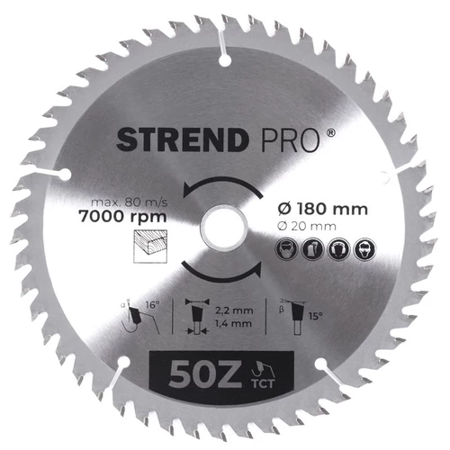 Tárcsa Strend Pro TCT, 180x2.2x20/16 mm, 50Z, fához, fűrész, SK lapkák