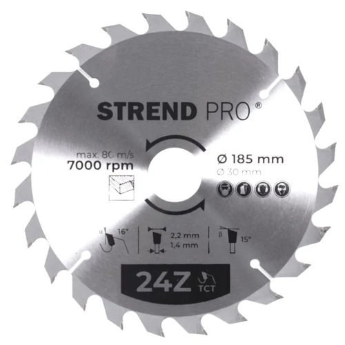 Tárcsa Strend Pro TCT, 185x2.2x30/20 mm, 24Z, fához, fűrész, SK lapkák