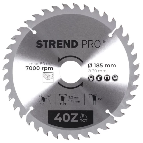 Tárcsa Strend Pro TCT, 185x2.2x30/20 mm, 40Z, fához, fűrész, SK lapkák