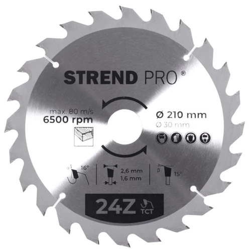 Tárcsa Strend Pro TCT, 210x2.6x30/20 mm, 24Z, fához, fűrész, SK lapkák