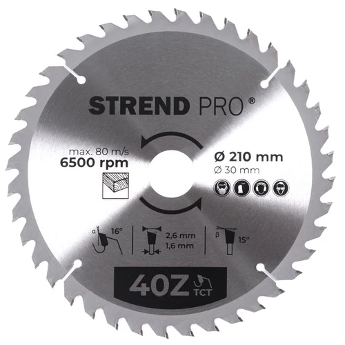 Tárcsa Strend Pro TCT, 210x2.6x30/20 mm, 40T, fához, fűrész, SK lapkák