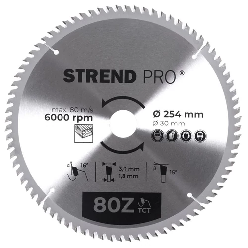 Tárcsa Strend Pro TCT, 254x3.0x30/20 mm, 80Z, fához, fűrész, SK lapkák