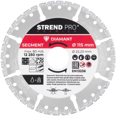 Tárcsa Strend Pro Premium, vákuumforrasztott, 115 mm, gyémánt, vágó, multi