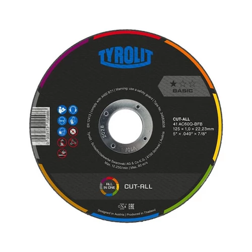 Tyrolit tárcsa 115x1,0mm, 41C, AC60Q-BFB, Universal, CUT-ALL, Basic *