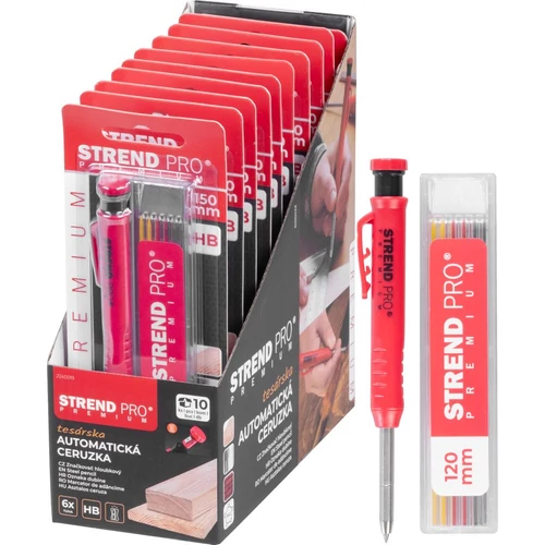 Ceruza Strend Pro Premium, klipsszel, acélhegy, ács, jelölő hegyezővel, 6 béllel, készlet
