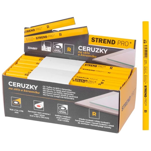 Ceruza Strend Pro, 176 mm, piros bél, ovális, üveghez és kerámiához, Sellbox 72 db