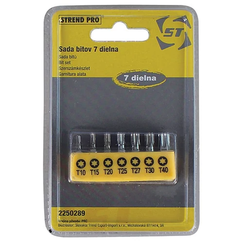 Bit készlet Strend Pro YF40519, 7 részes, S2, T 10-15-20-25-27-30-40