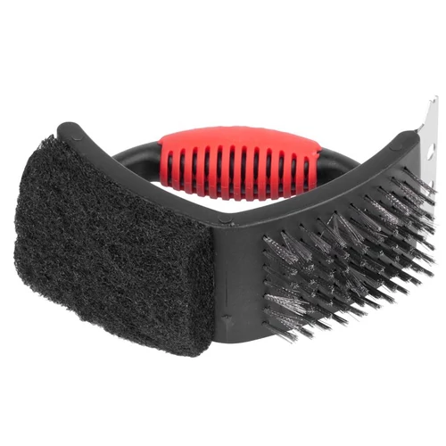 Kefe Strend Pro Grill, BBQ, 3-szögletű, kézi, szilikon nyél, grilltisztításhoz, kaparóval, 15x13x7 c