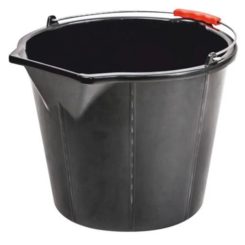 Vödör ReCycled® STRONG, 15 literes, építőipari, kiöntővel, extra erős, műanyag fogantyú, fekete
