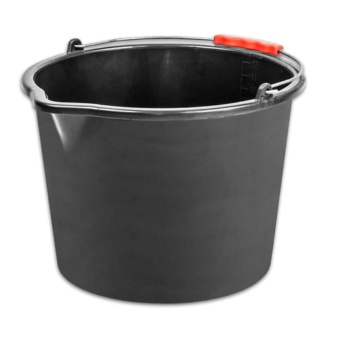 Vödör ReCycled®, 20 literes, építőipari, műanyag, műanyag fogantyú, kiöntővel, fekete