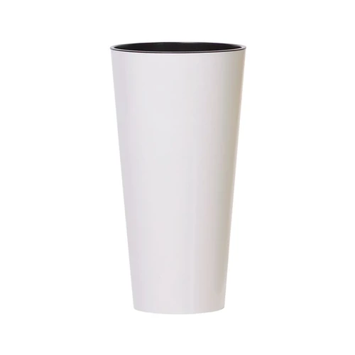 Virágcserép betéttel TUBUS Slim Shine, 400x762 mm, fehér