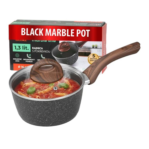 Nyeles lábas MagicHome Black Marble Line, üvegfedővel, 16 cm