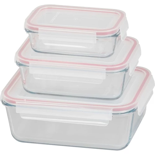 Doboz MagicHome, készlet 3 db, üveg, téglalap alakú, fedéllel, 400/900/1900 ml
