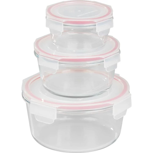 Doboz MagicHome, 3 darabos készlet, üveg, kerek, fedéllel, 370/800/1500 ml