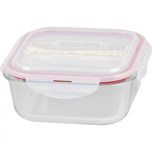 Doboz MagicHome, négyzet alakú, fedéllel, 1200 ml, evőeszközzel, Clip, üveg
