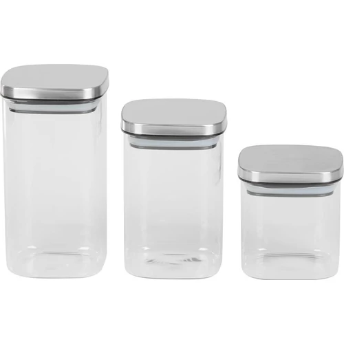Edény MagicHome, 3 db-os készlet, 800/1100/1500 ml, üveg, rozsdamentes acél zárral