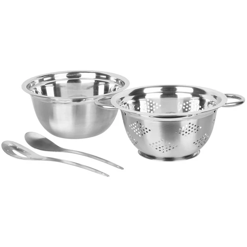 Saláta készlet MagicHome, 24 cm, 4 részes - tál, szűrő, 2x merőkanál, rozsdamentes acél