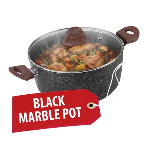 Fazék MagicHome Black Marble Line, 24 cm, 4000 ml, fedővel