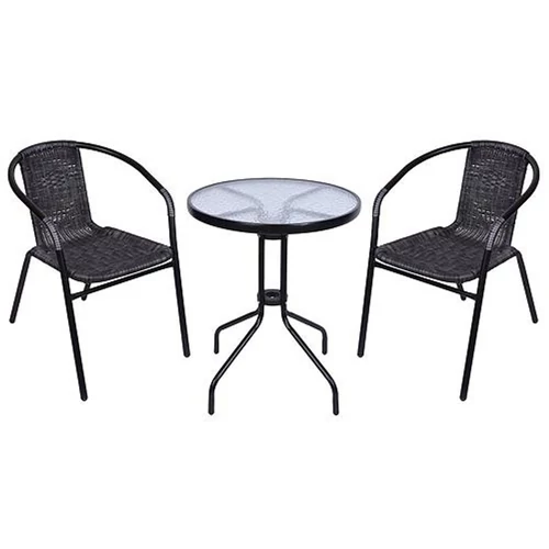 Balkon szett ALESIA, fekete/antracit, asztal 70x60 cm, 2x szék 52x55x73 cm, acél