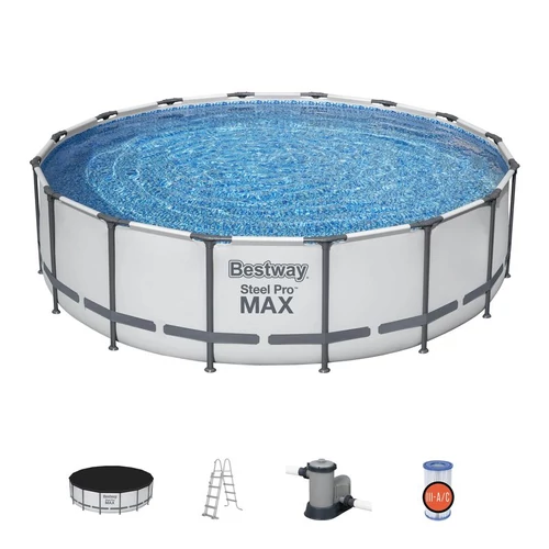 Medence Bestway® Steel Pro MAX 5612Z, papírszűrős szűrés, létra, takaróponyva, 488x122 cm