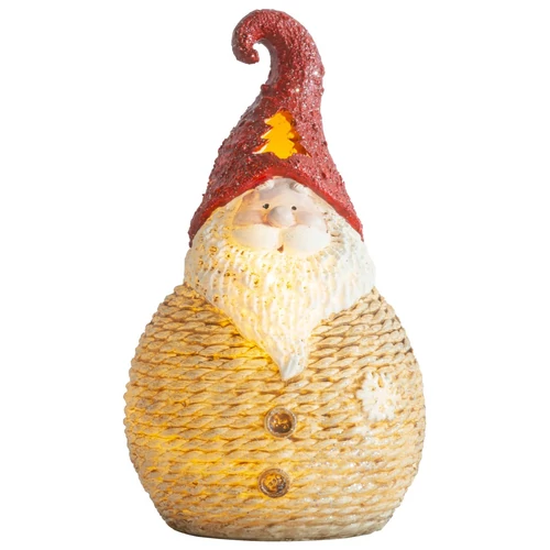 Figura MagicHome Karácsonyi, Mikulás kerek kicsi, LED, polirezin, 19,5 cm