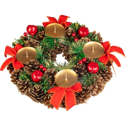Koszorú MagicHome, karácsonyi, természetes, adventi, piros, 25 cm