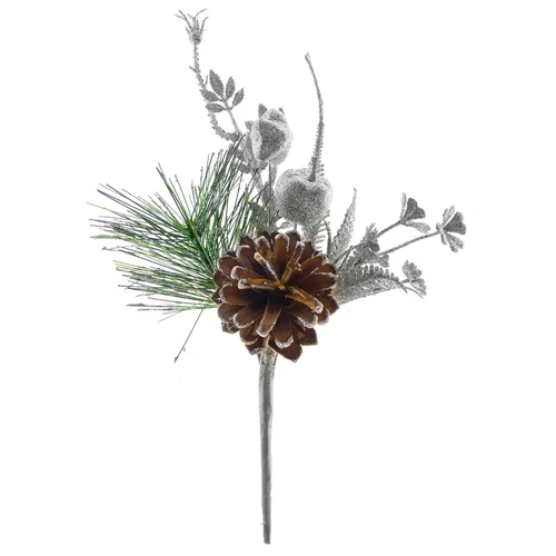 Ág MagicHome Karácsony, tobozzal, ezüst, 25 cm