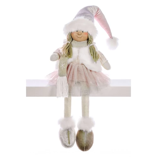 Dekoráció MagicHome Karácsony, kislány rózsaszín szoknyában, ülő, 33 cm