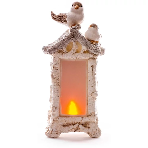 Dísz MagicHome karácsonyi, Madarak a kandallón, 12 LED, 3xAAA, kerámia, 21x15x44 cm
