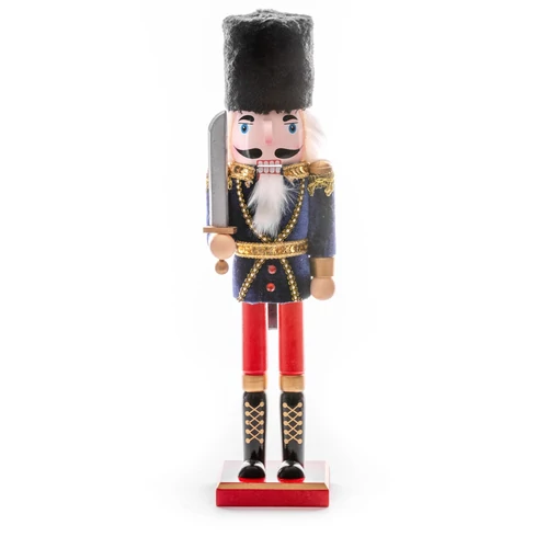 Figura MagicHome Karácsonyi Woodeco, 38cm, Diótörő báránybőr sapkával, fa