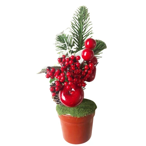Dekoráció MagicHome Karácsony, Ágacskák cserépben, almával, 25cm, 2db