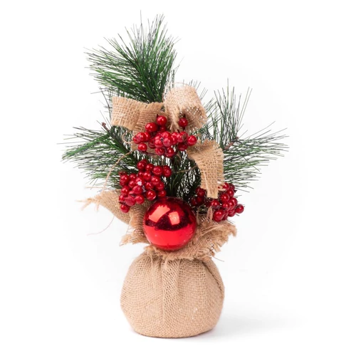 Dekoráció MagicHome Karácsony, Ágacskák jutában, gömbbel, 23 cm, 2db