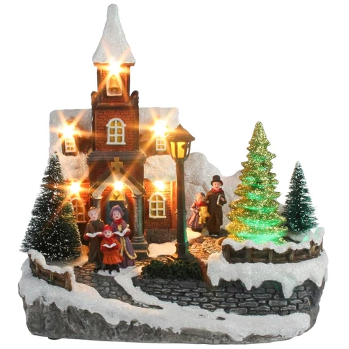 Dekoráció MagicHome Karácsony, templom, 8 LED színváltós, dallamokkal, 3xAA, beltéri, 21x14,50x20,80