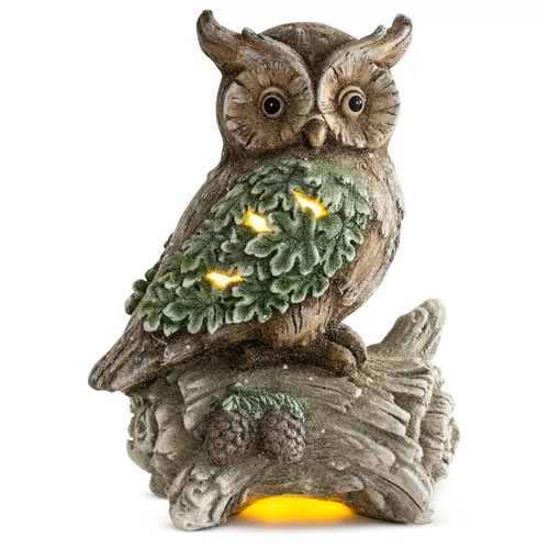 Dekoráció MagicHome Karácsony, bagoly fatörzsön, 9 LED, 3xAAA, kerámia, 31x21x42 cm