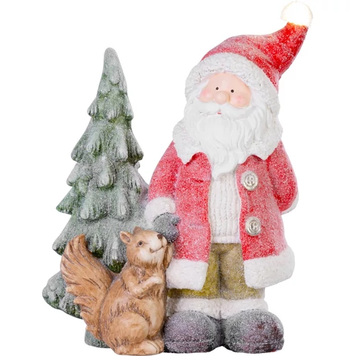 Dekoráció MagicHome Karácsony, Mikulás mókussal és fenyőfával, 1 LED, 2xAAA, kerámia, 35,50x20x46 cm