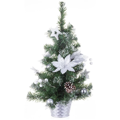 Karácsonyfa MagicHome Karácsonyi, díszített, ezüst, virág, 30 cm