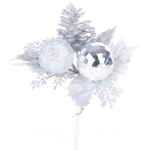 Ág MagicHome Karácsony, almával, ezüst, 15 cm