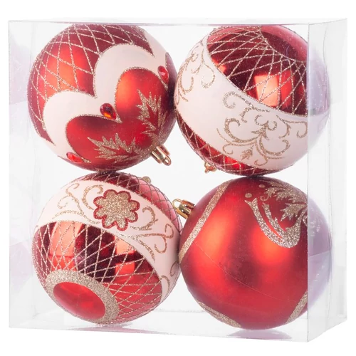 Gömbök MagicHome Karácsony, 4 db, piros, ornamentikával, karácsonyfára, 10 cm