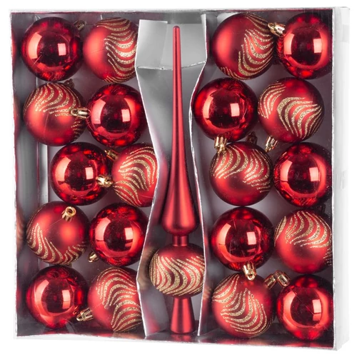 Gömbök MagicHome Karácsony, készlet, 21 db, 6 cm, piros, csúcs, karácsonyfára