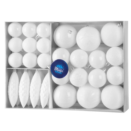 Gömbök MagicHome Karácsony, készlet, 31 db, fehér, karácsonyfára
