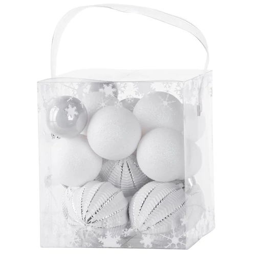 Gömbök MagicHome Karácsony, 31 db, fehér - ezüst, vegyes, karácsonyfára, 6-3 cm
