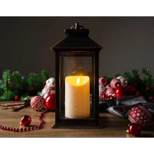 Lámpás MagicHome Karácsonyi, LED meleg fehér, 3xAAA, műanyag, barna-réz, 14x14x33 cm, mozgó láng