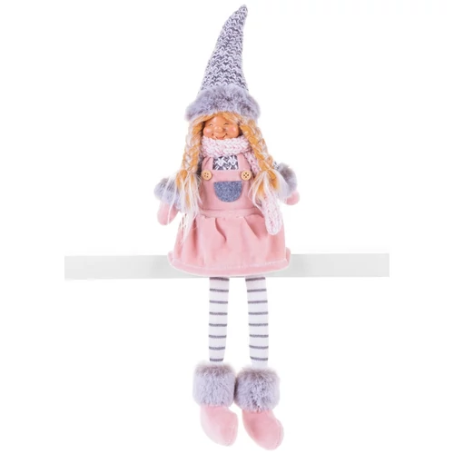 Figura MagicHome Karácsonyi, Kislány magas kalappal, szövet, rózsaszín-szürke, 17x12x54 cm