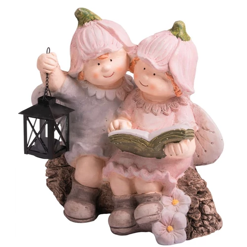 Dekoráció MagicHome, Kisfiú és kislány könyvvel és lámpással, kerámia, 32,5x20,5x35 cm