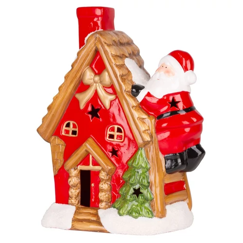 Dekoráció MagicHome Karácsony, házikó Mikulással a tetőn, LED, terrakotta, 2xAAA, 27x13x34 cm